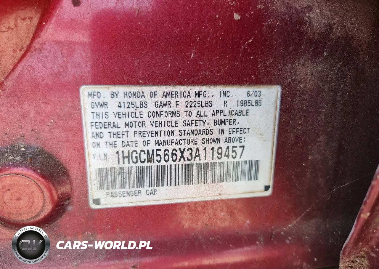 2003 Honda Accord Ex VIN:1HGCM566X3A119457 - 12