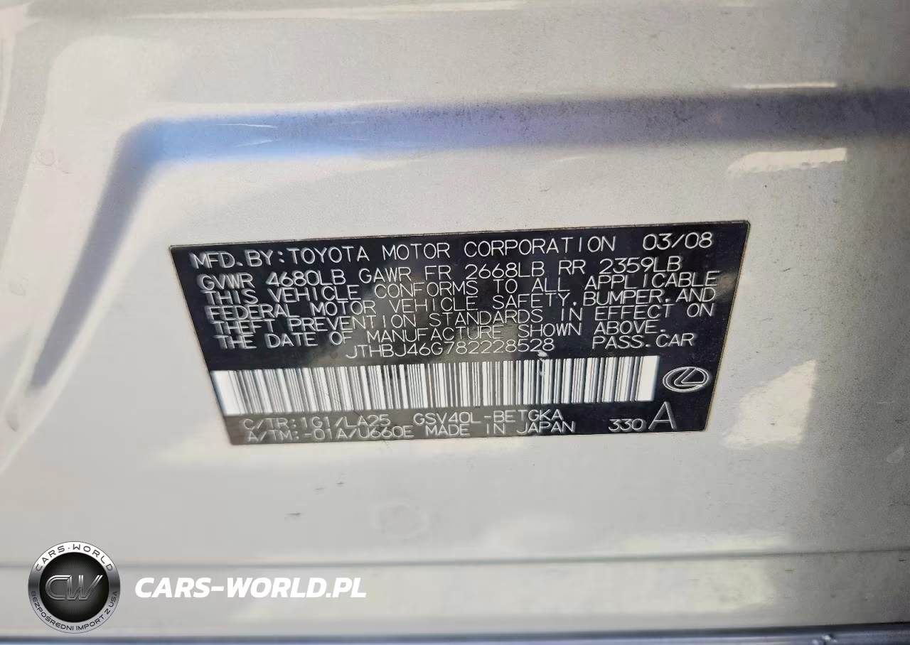 2008 Lexus Es 350 VIN:JTHBJ46G782228528 - 12