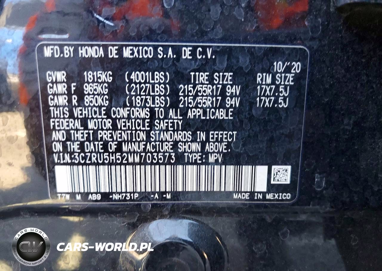2021 Honda Hr-V Ex VIN:3CZRU5H52MM703573 - 12