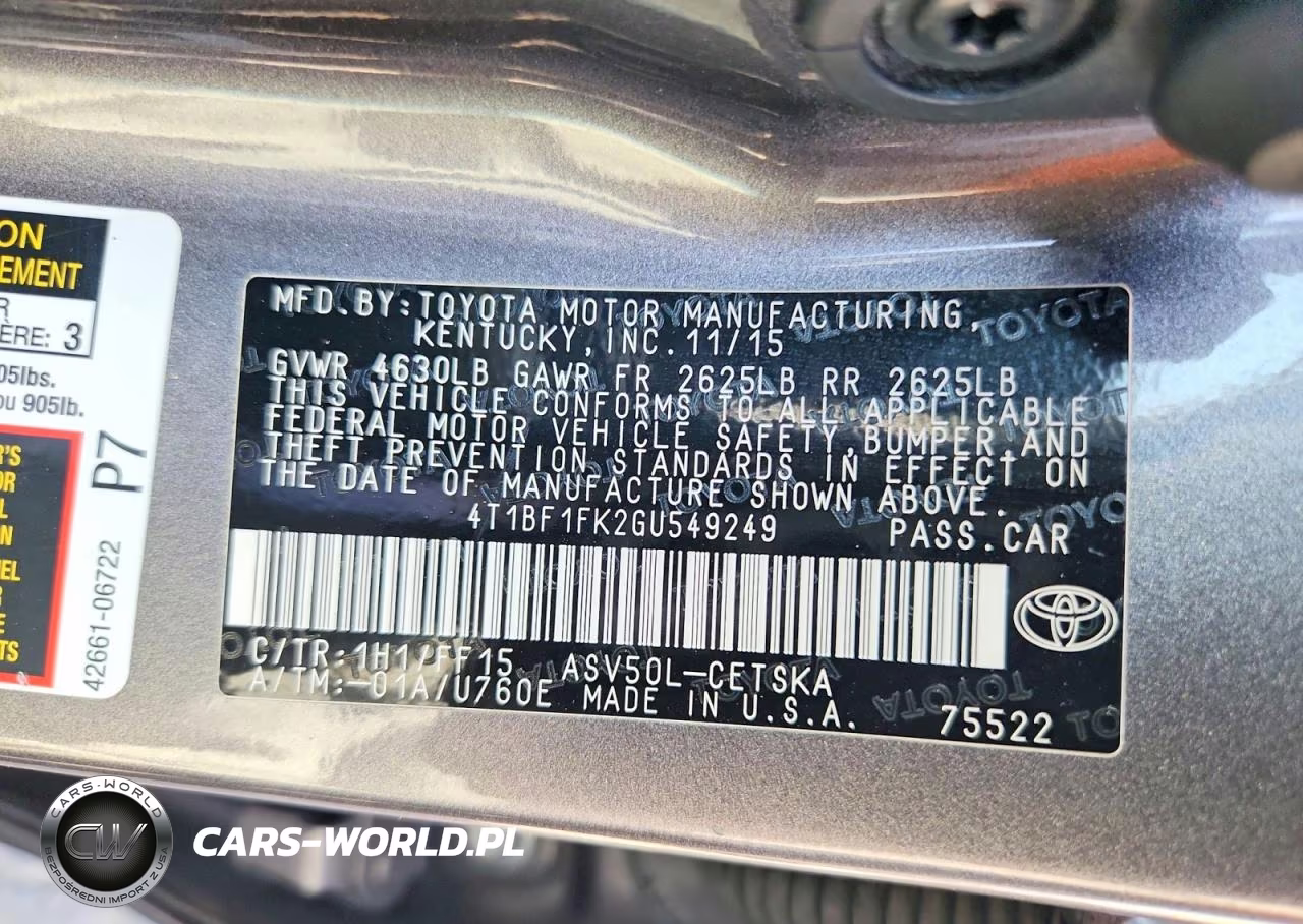 2016 Toyota Camry Se VIN:4T1BF1FK2GU549249 - 12
