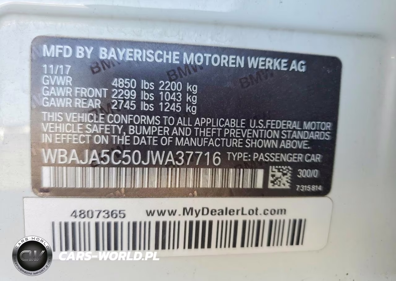 2018 BMW 530 I VIN:WBAJA5C50JWA37716 - 13