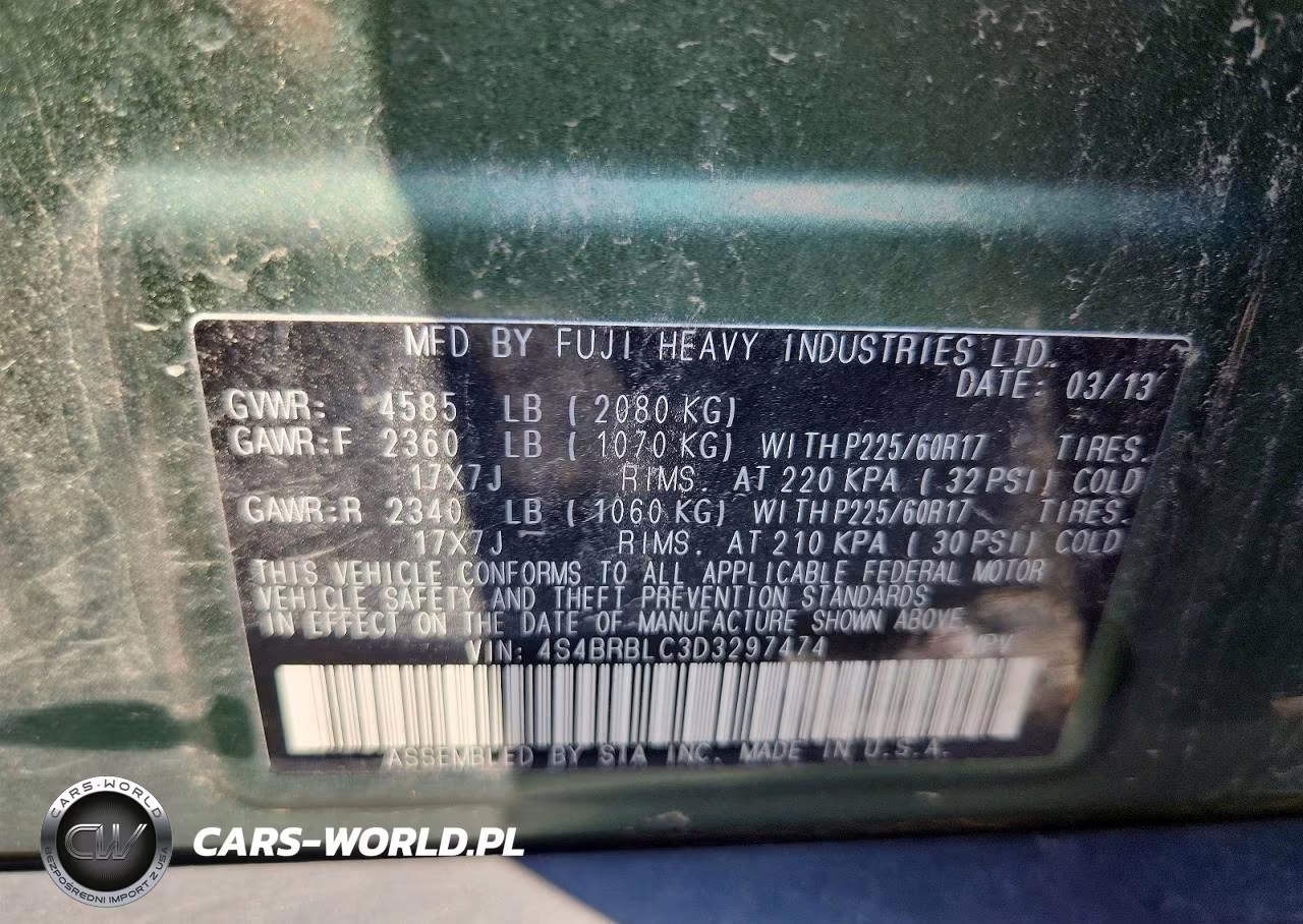2013 Subaru Outback 2.5I Limited VIN:4S4BRBLC3D3297474 - 13