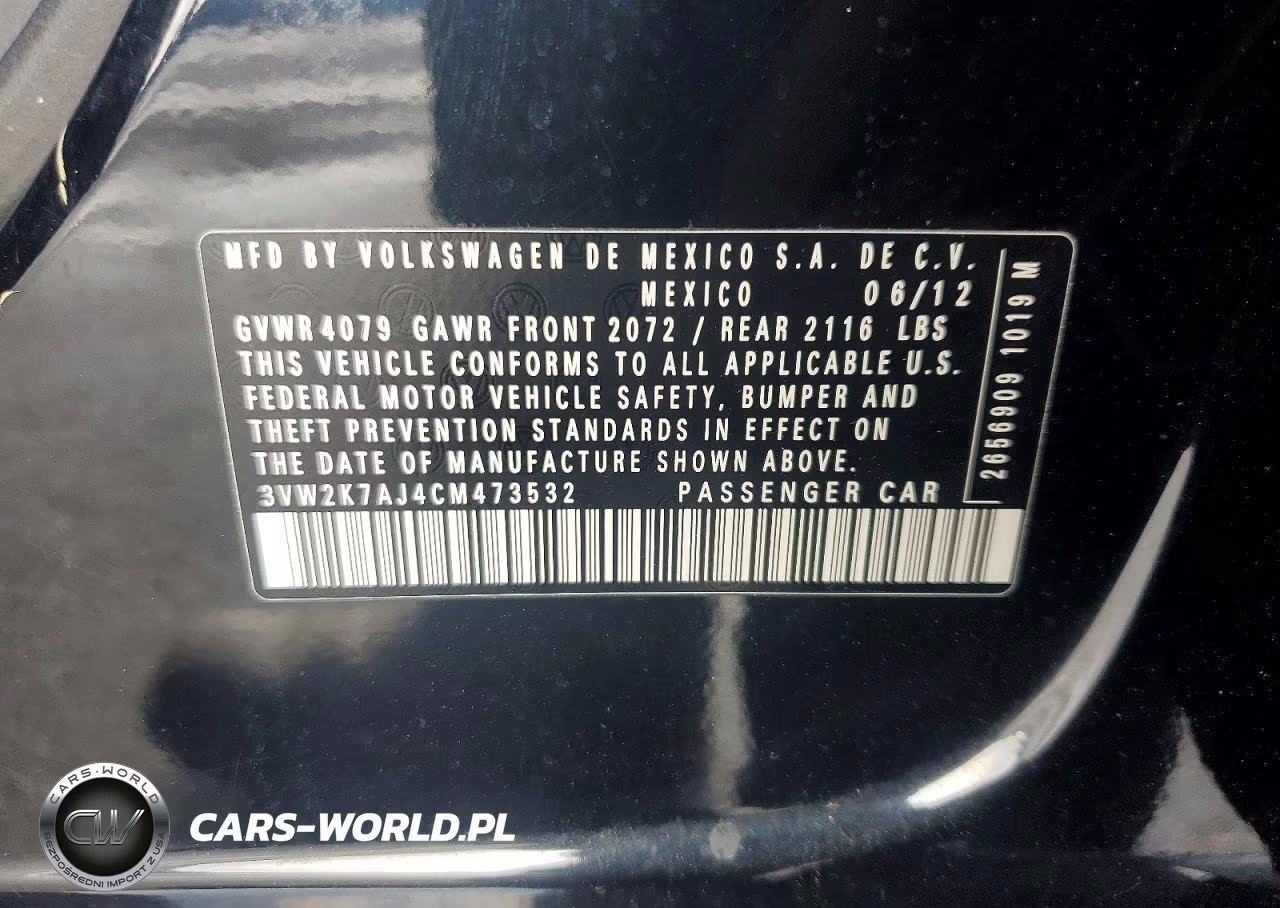 2012 Volkswagen Jetta Base VIN:3VW2K7AJ4CM473532 - 12
