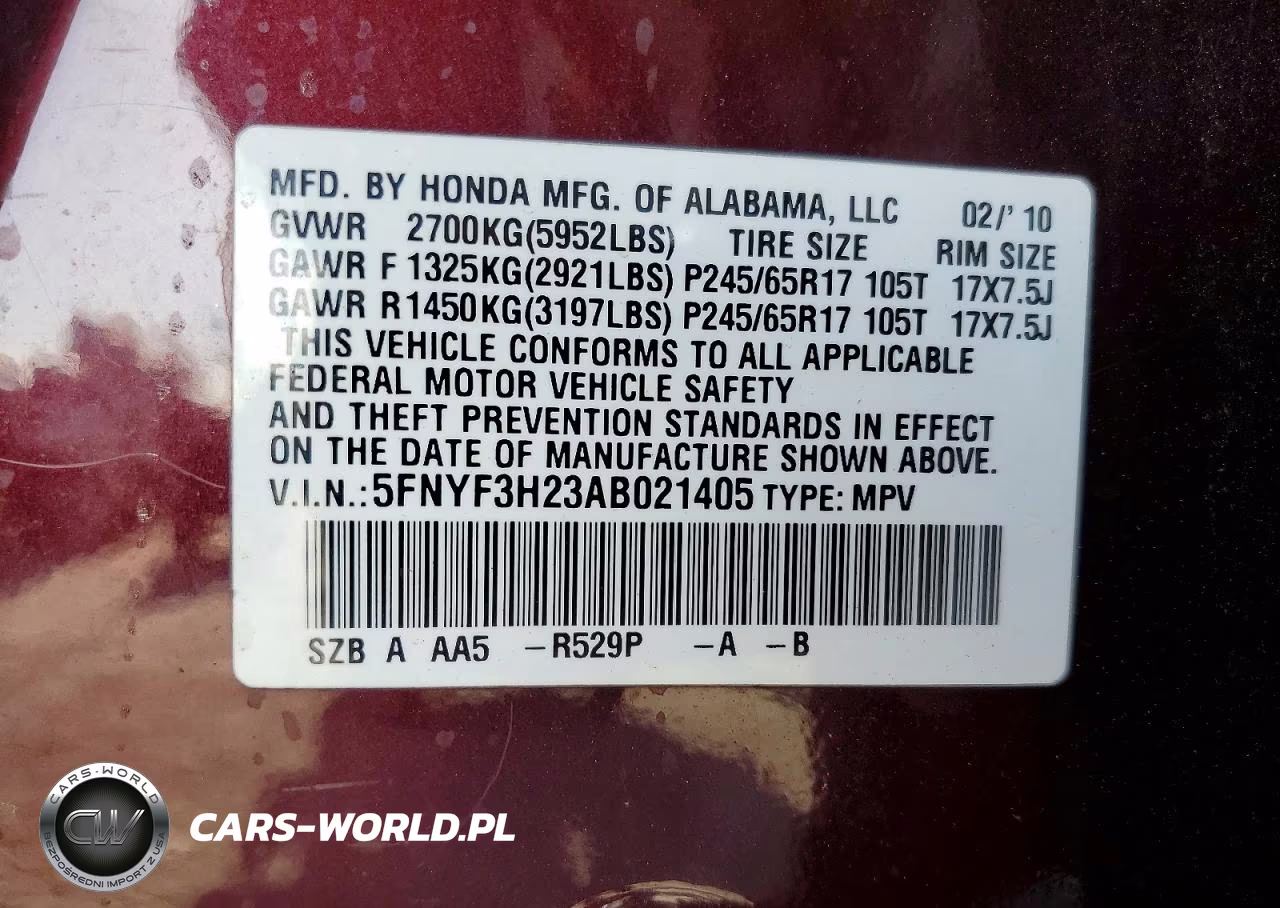 2010 Honda Pilot Lx VIN:5FNYF3H23AB021405 - 14