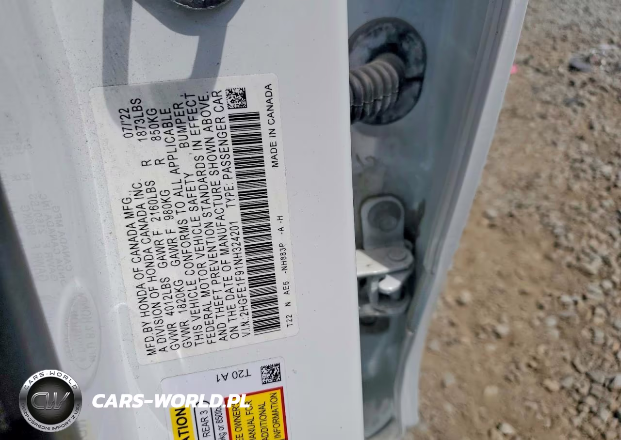 2022 Honda Civic Touring VIN:2HGFE1F91NH324201 - 12