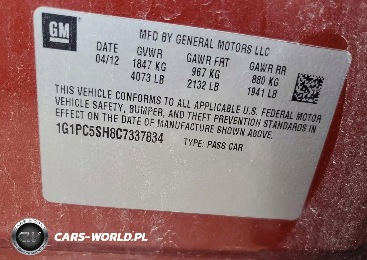 2012 Chevrolet Cruze Ls VIN:1G1PC5SH8C7337834 - 12