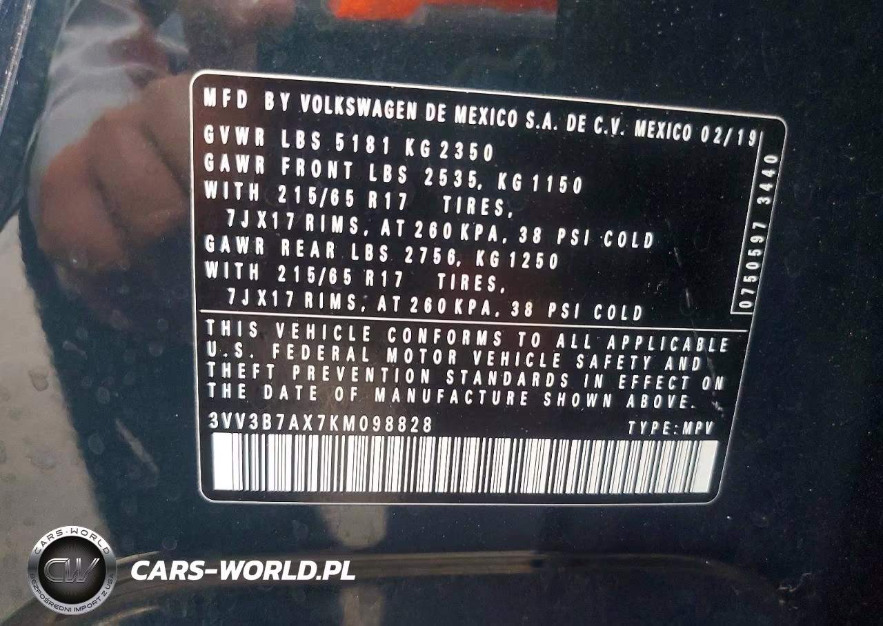 2019 Volkswagen Tiguan Se VIN:3VV3B7AX7KM098828 - 13