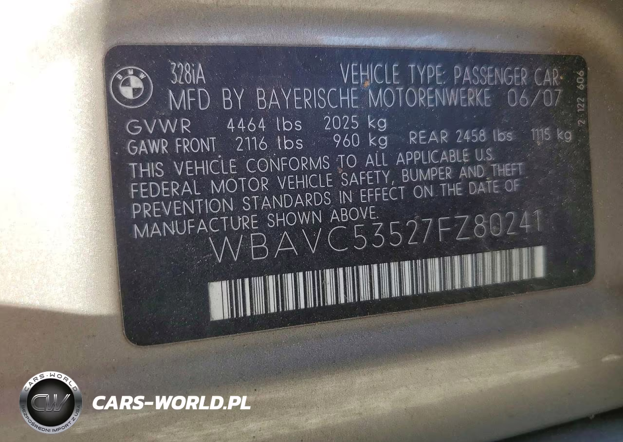 2007 BMW 328 I Sulev VIN:WBAVC53527FZ80241 - 12