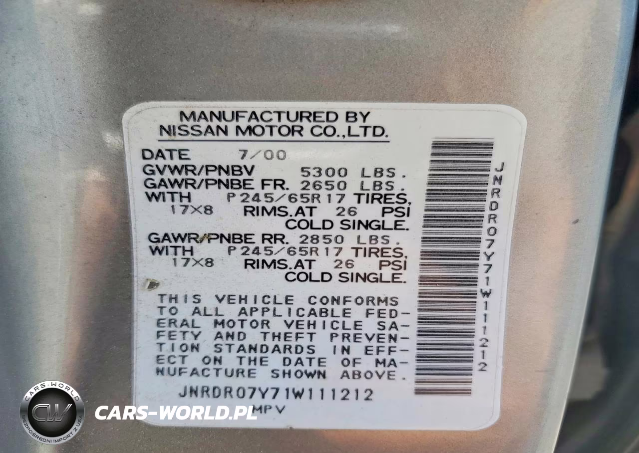 2001 Infiniti Qx4 Base VIN:JNRDR07Y71W111212 - 13