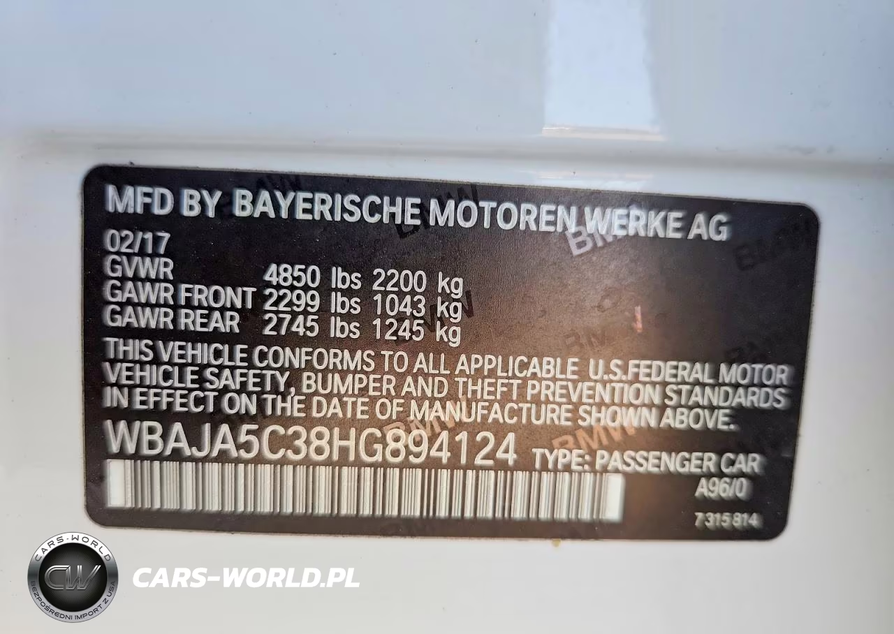 2017 BMW 530 I VIN:WBAJA5C38HG894124 - 13