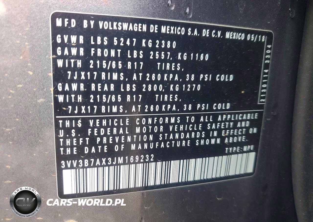 2018 Volkswagen Tiguan Se VIN:3VV3B7AX3JM169232 - 13