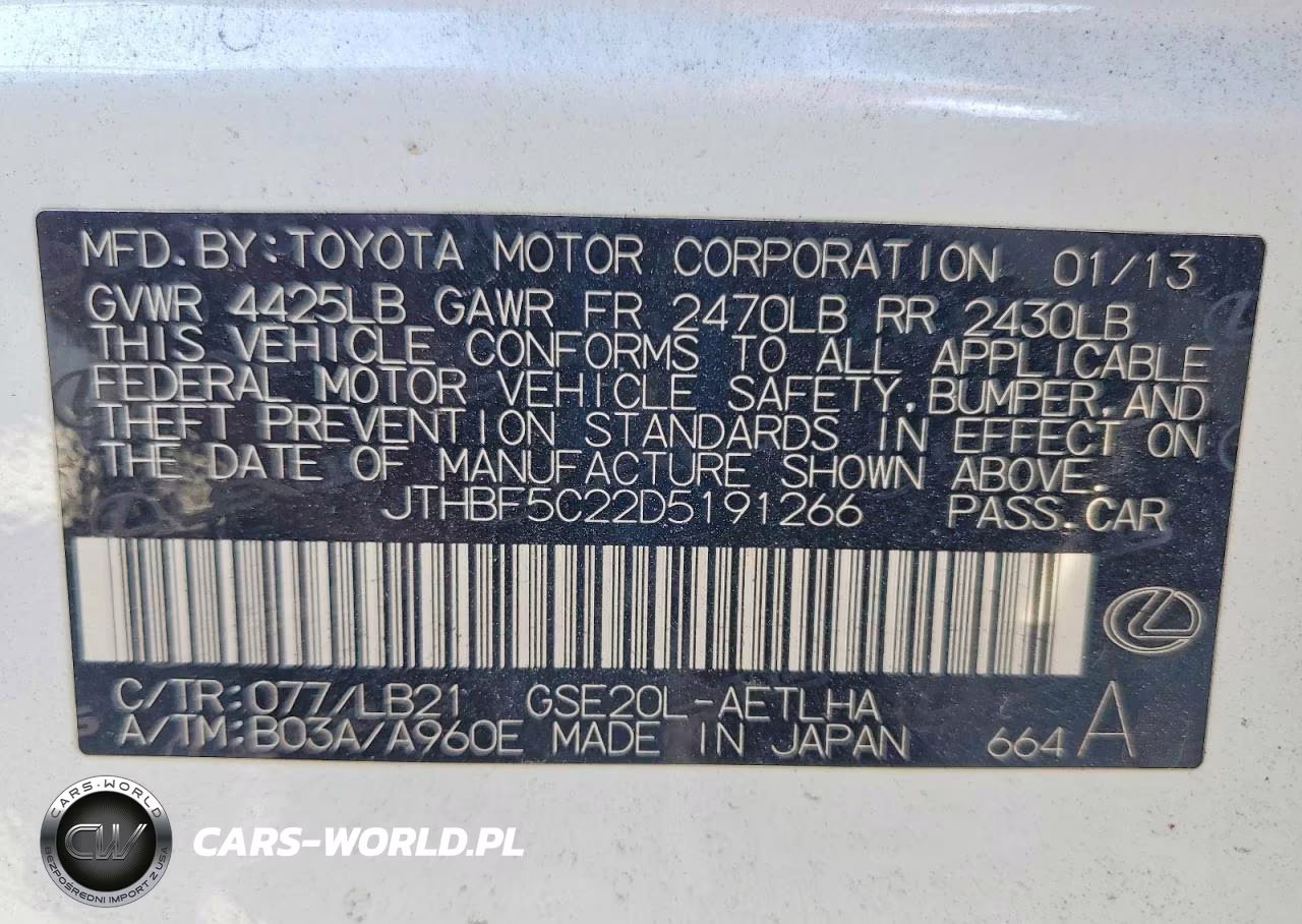 2013 Lexus Is 250 VIN:JTHBF5C22D5191266 - 12