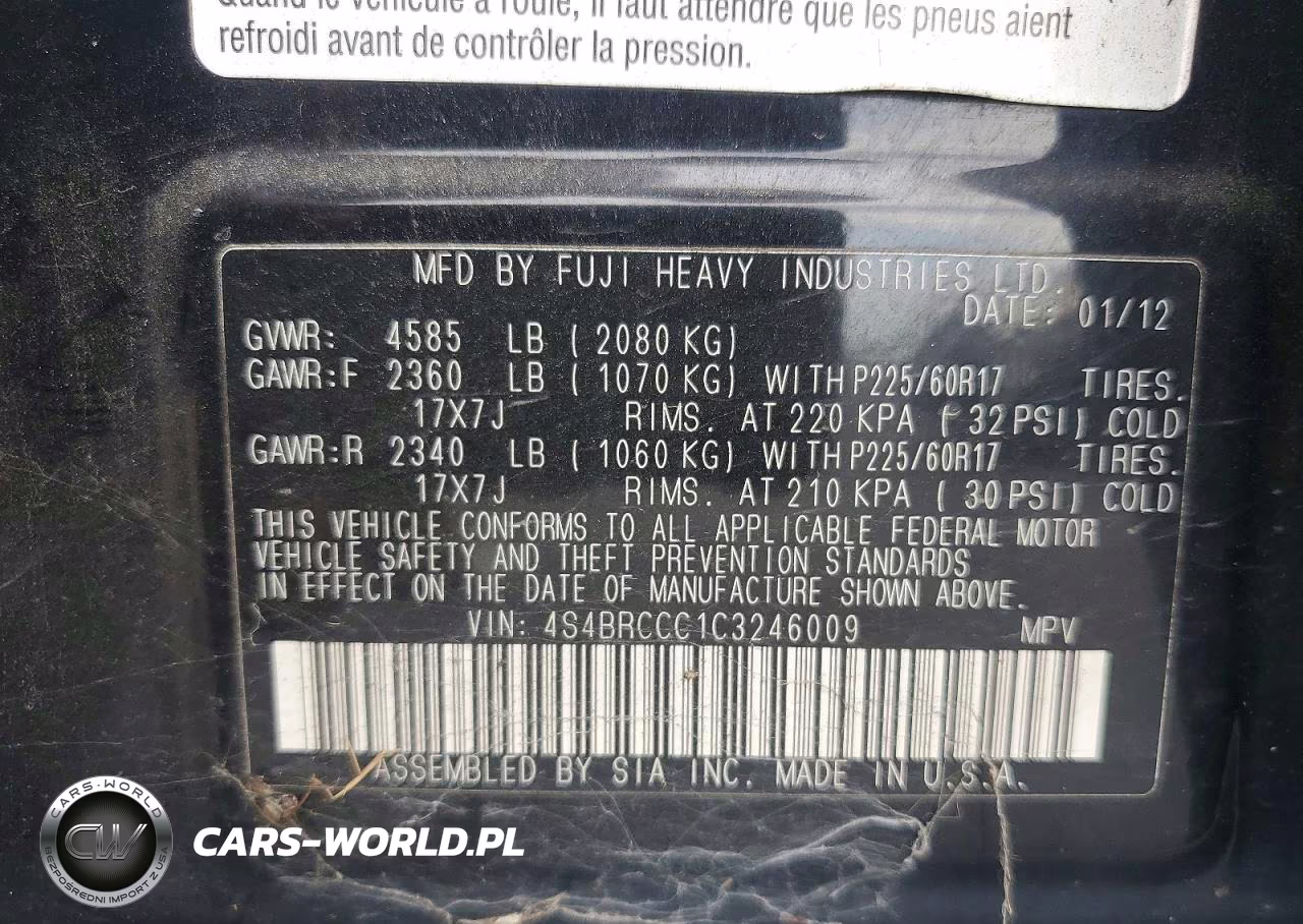 2012 Subaru Outback 2.5I Premium VIN:4S4BRCCC1C3246009 - 13