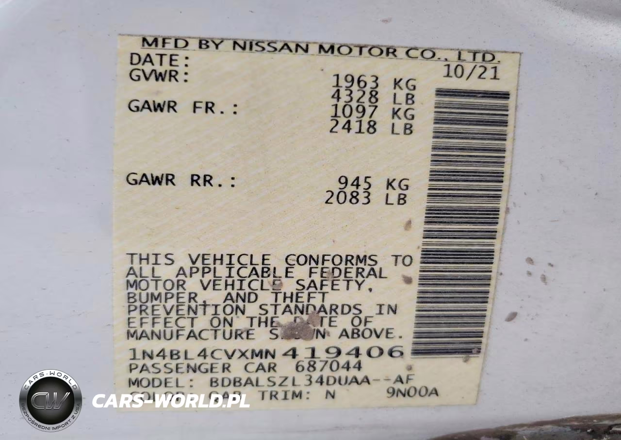 2021 Nissan Altima Sr VIN:1N4BL4CVXMN419406 - 12