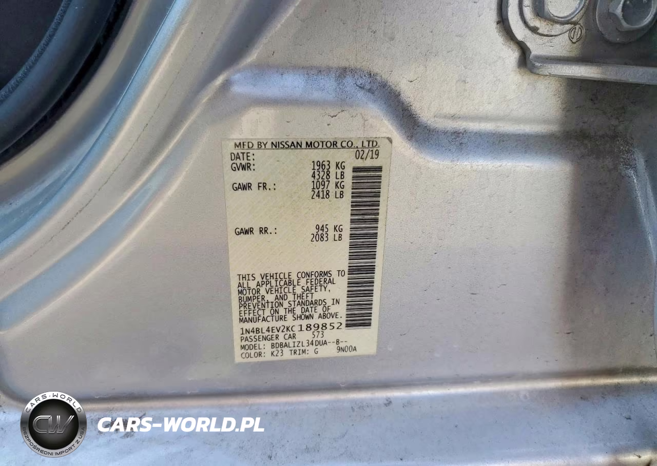 2019 Nissan Altima Sl VIN:1N4BL4EV2KC189852 - 12
