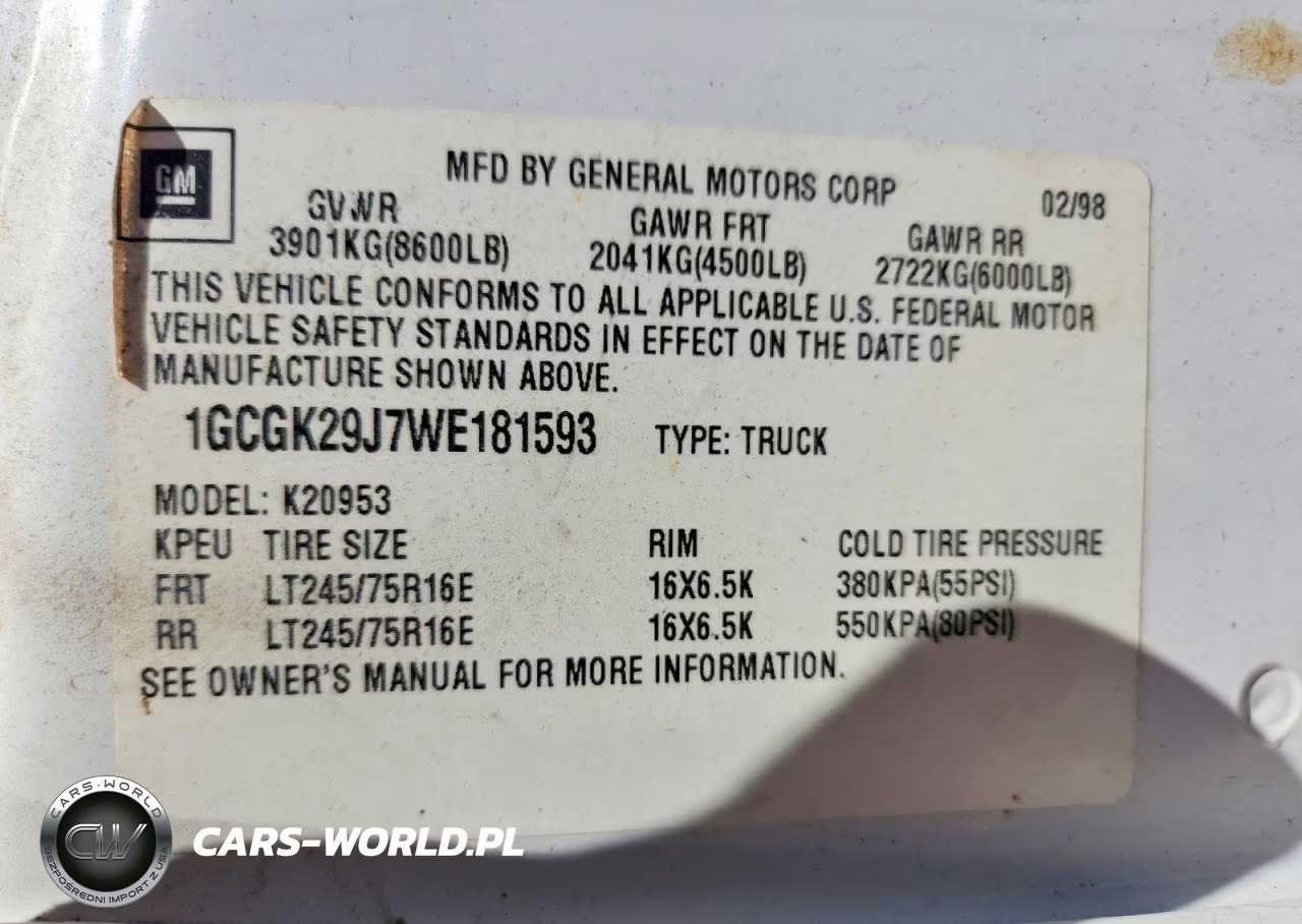 1998 Chevrolet Gmt-400 K2500 VIN:1GCGK29J7WE181593 - 12
