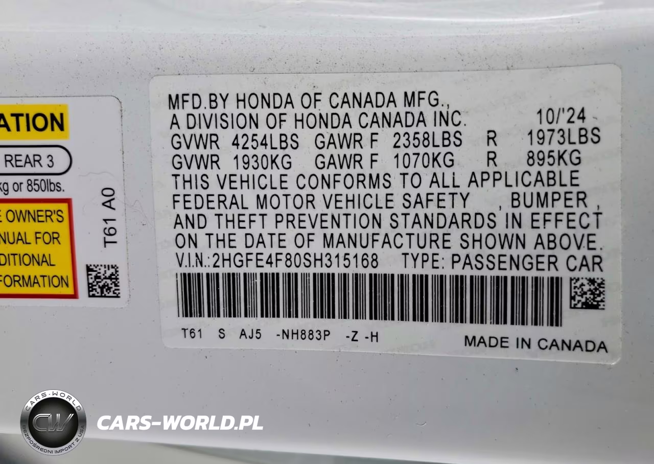 2025 Honda Civic Sport VIN:2HGFE4F80SH315168 - 12
