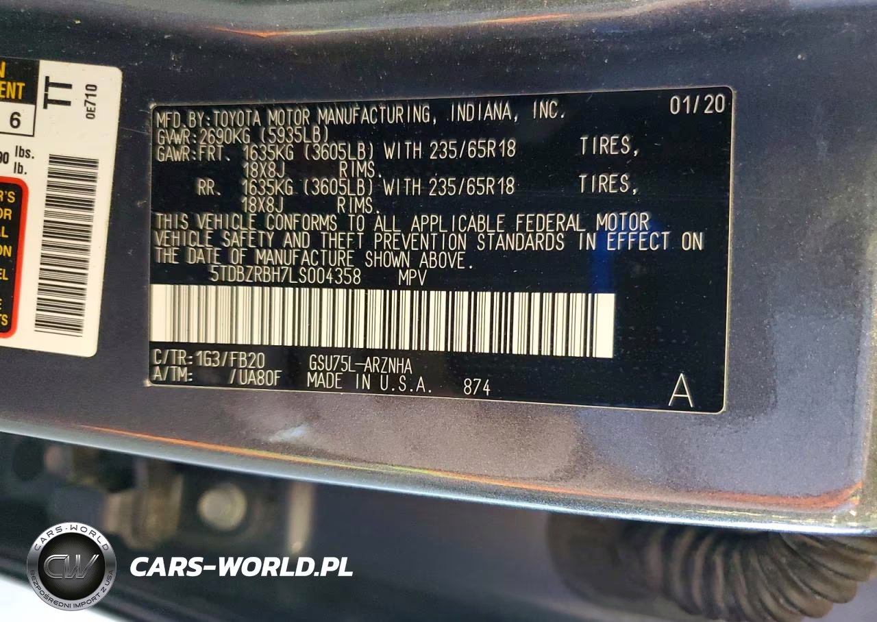 2020 Toyota Highlander Le VIN:5TDBZRBH7LS004358 - 14