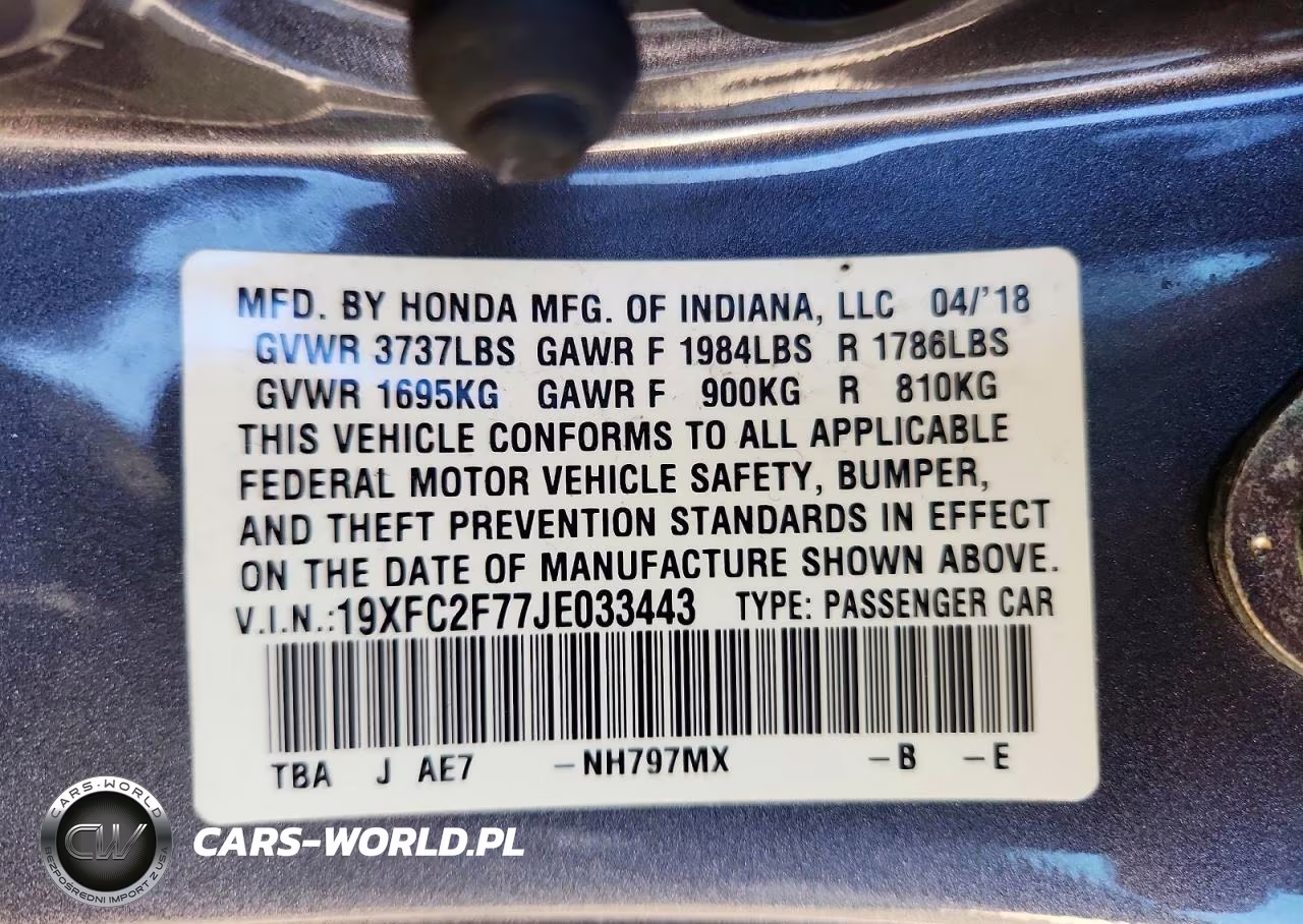 2018 Honda Civic Ex VIN:19XFC2F77JE033443 - 12