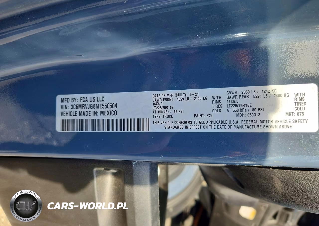 2021 Ram Promaster 3500 3500 High VIN:3C6MRVJG8ME550504 - 13