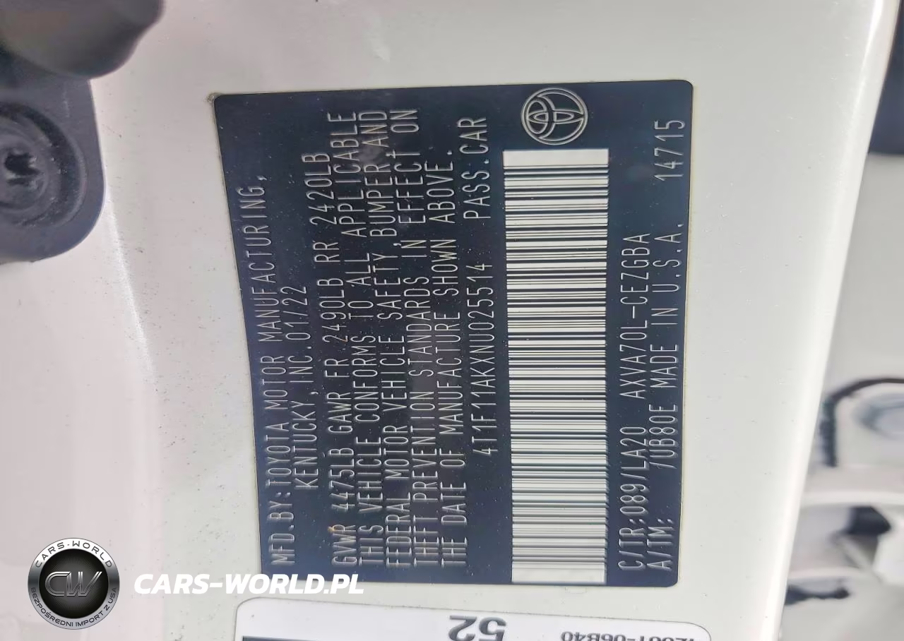 2022 Toyota Camry Xle VIN:4T1F11AKXNU025514 - 12