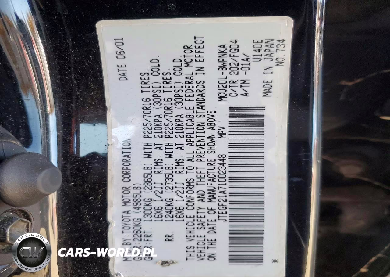 2001 Toyota Highlander Base VIN:JTEGF21A710023448 - 12