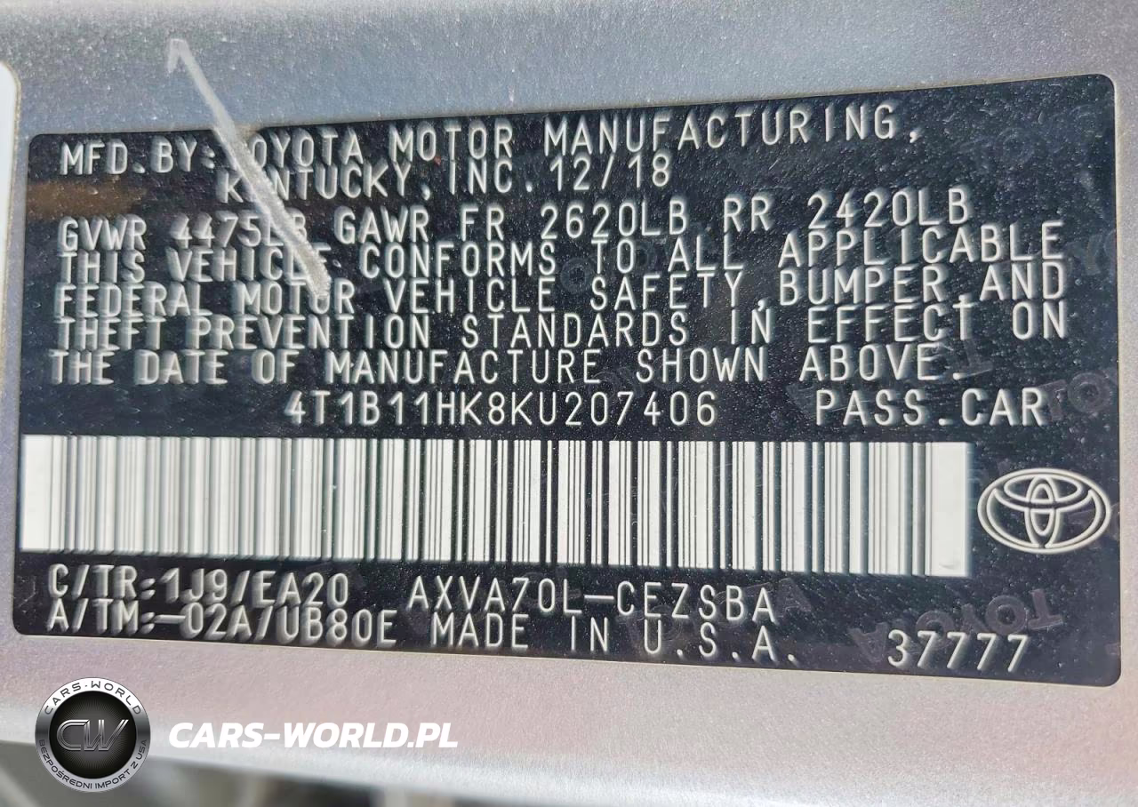 2019 Toyota Camry Se VIN:4T1B11HK8KU207406 - 12
