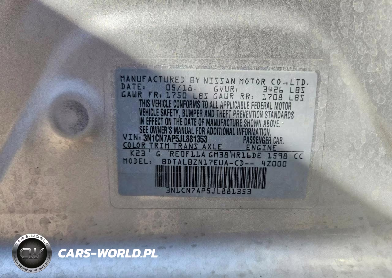 2018 Nissan Versa Sv VIN:3N1CN7AP5JL881353 - 12