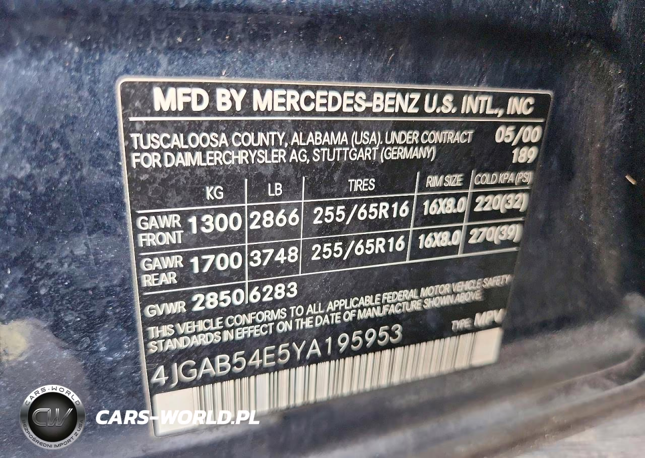 2000 Mercedes-Benz Ml 320 VIN:4JGAB54E5YA195953 - 13