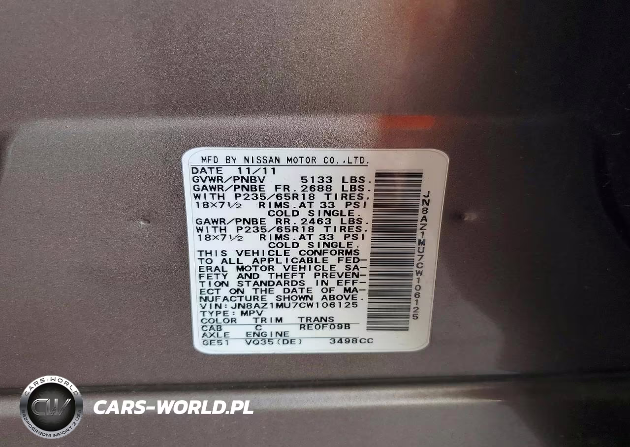 2012 Nissan Murano S VIN:JN8AZ1MU7CW106125 - 13
