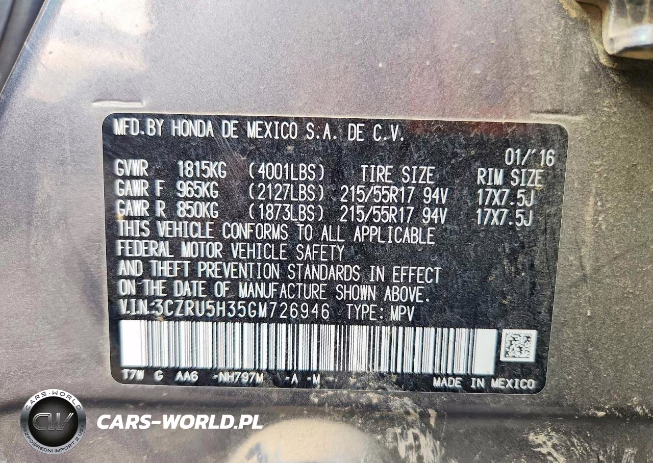 2016 Honda Hr-V Lx VIN:3CZRU5H35GM726946 - 13