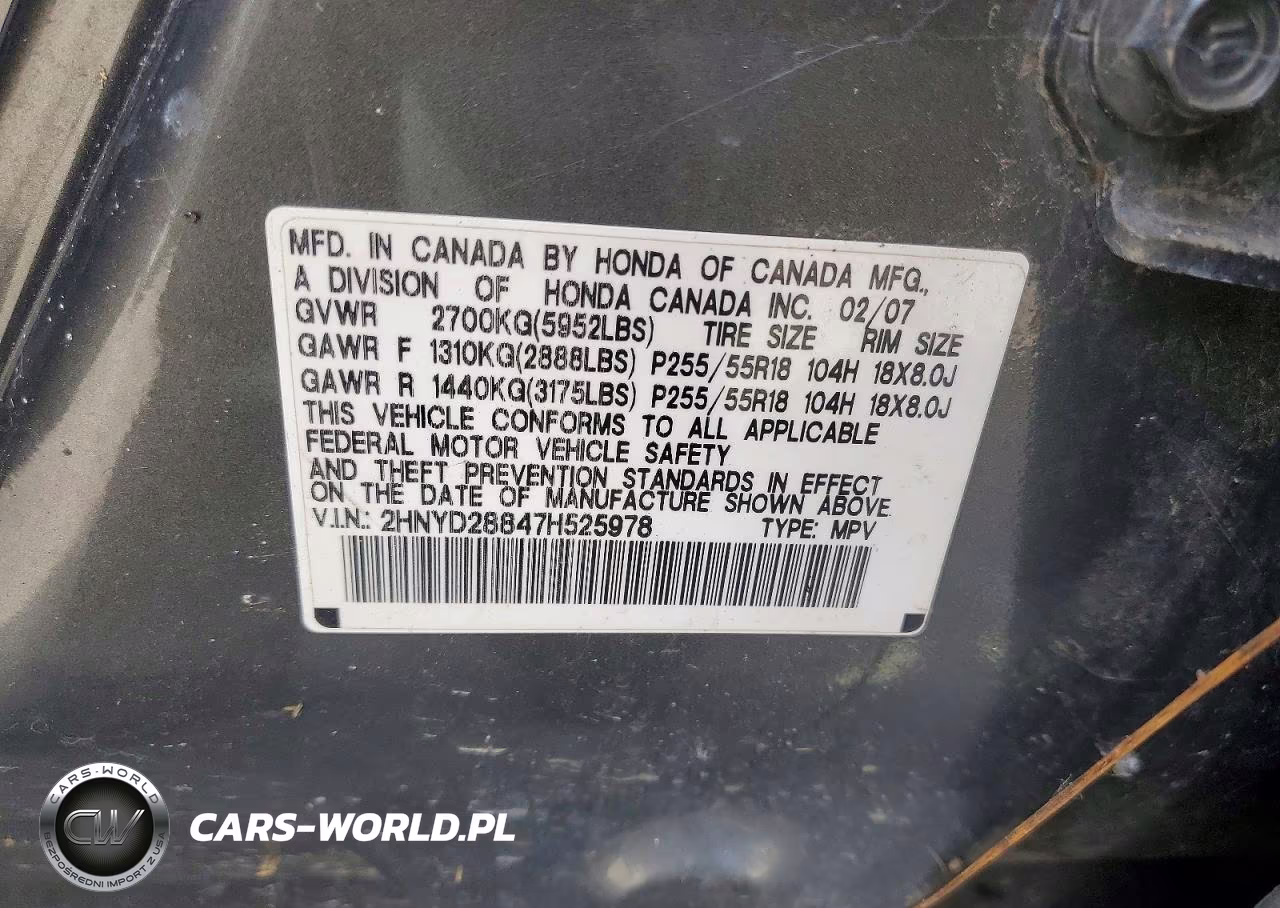 2007 Acura Mdx Sport VIN:2HNYD28847H525978 - 13