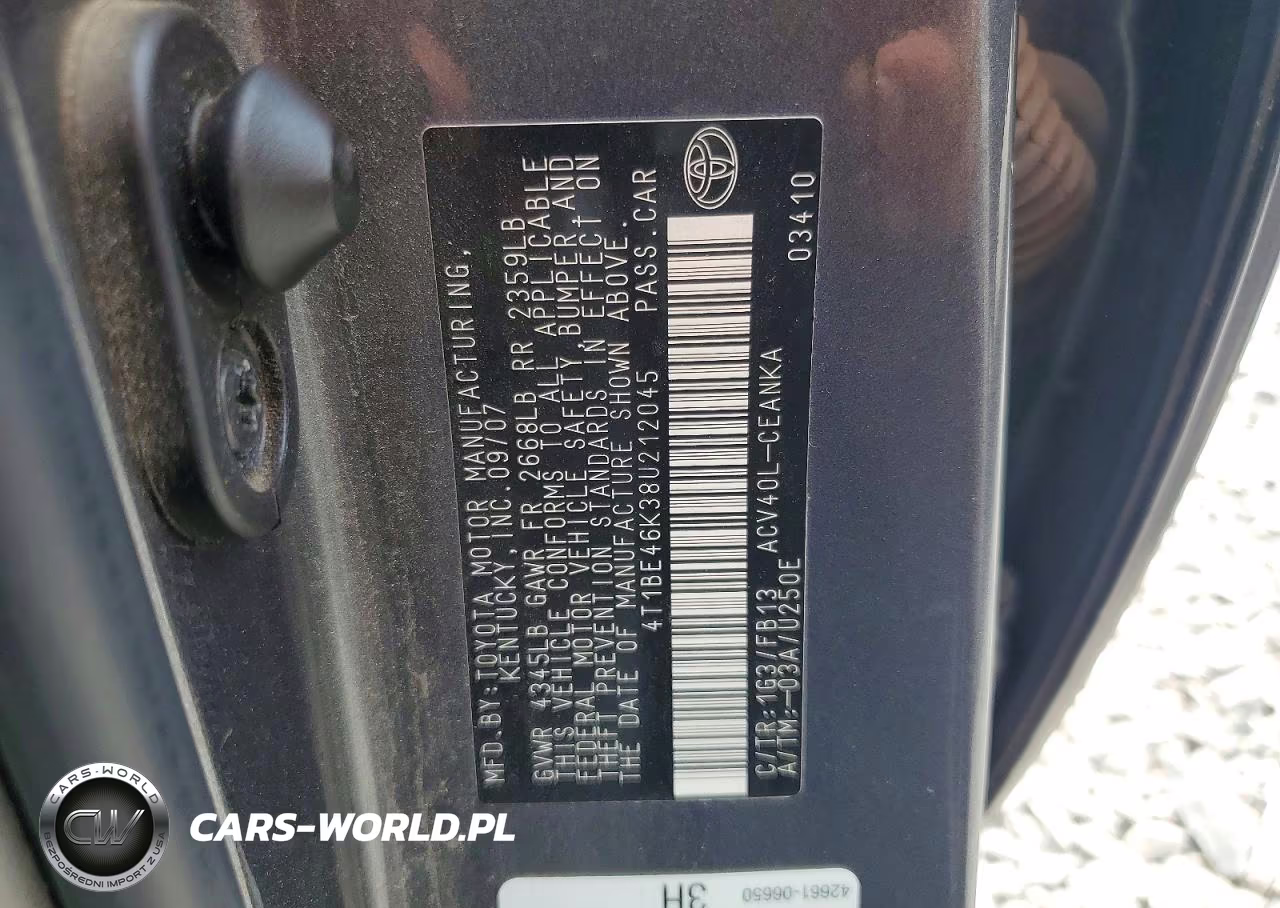 2008 Toyota Camry Le VIN:4T1BE46K38U212045 - 12