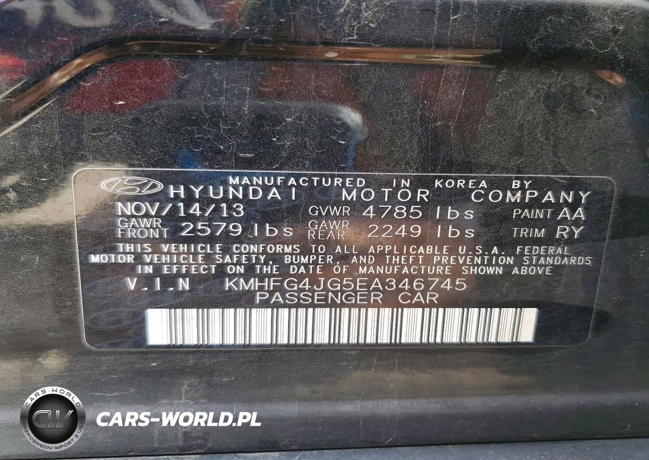 2014 Hyundai Azera Base VIN:KMHFG4JG5EA346745 - 12