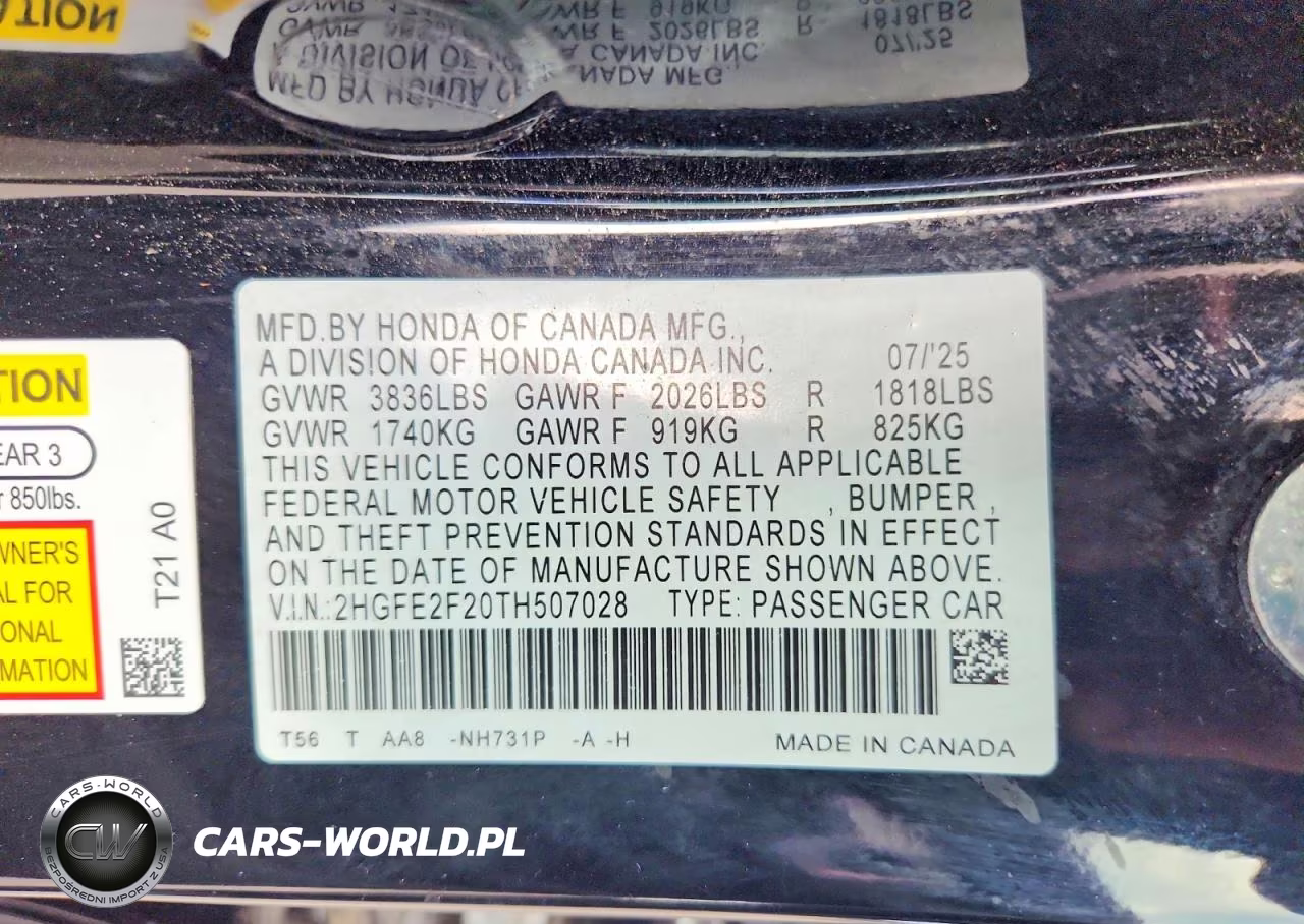 2026 Honda Civic Lx VIN:2HGFE2F20TH507028 - 12