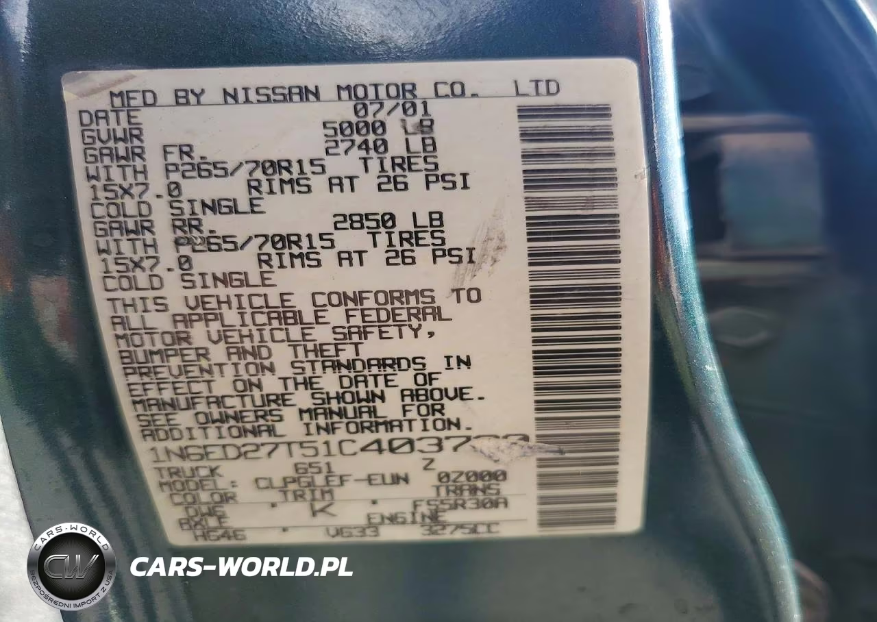 2001 Nissan Frontier Crew Cab Xe VIN:1N6ED27T51C403720 - 13