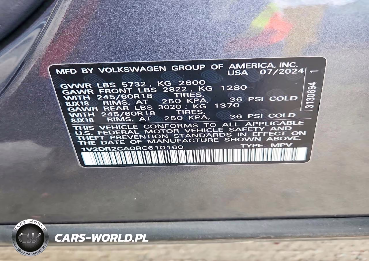 2024 Volkswagen Atlas Se VIN:1V2DR2CA0RC610160 - 13