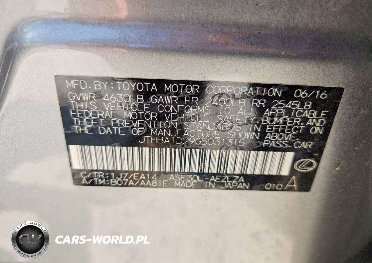 2016 Lexus Is 200T VIN:JTHBA1D29G5031315 - 12