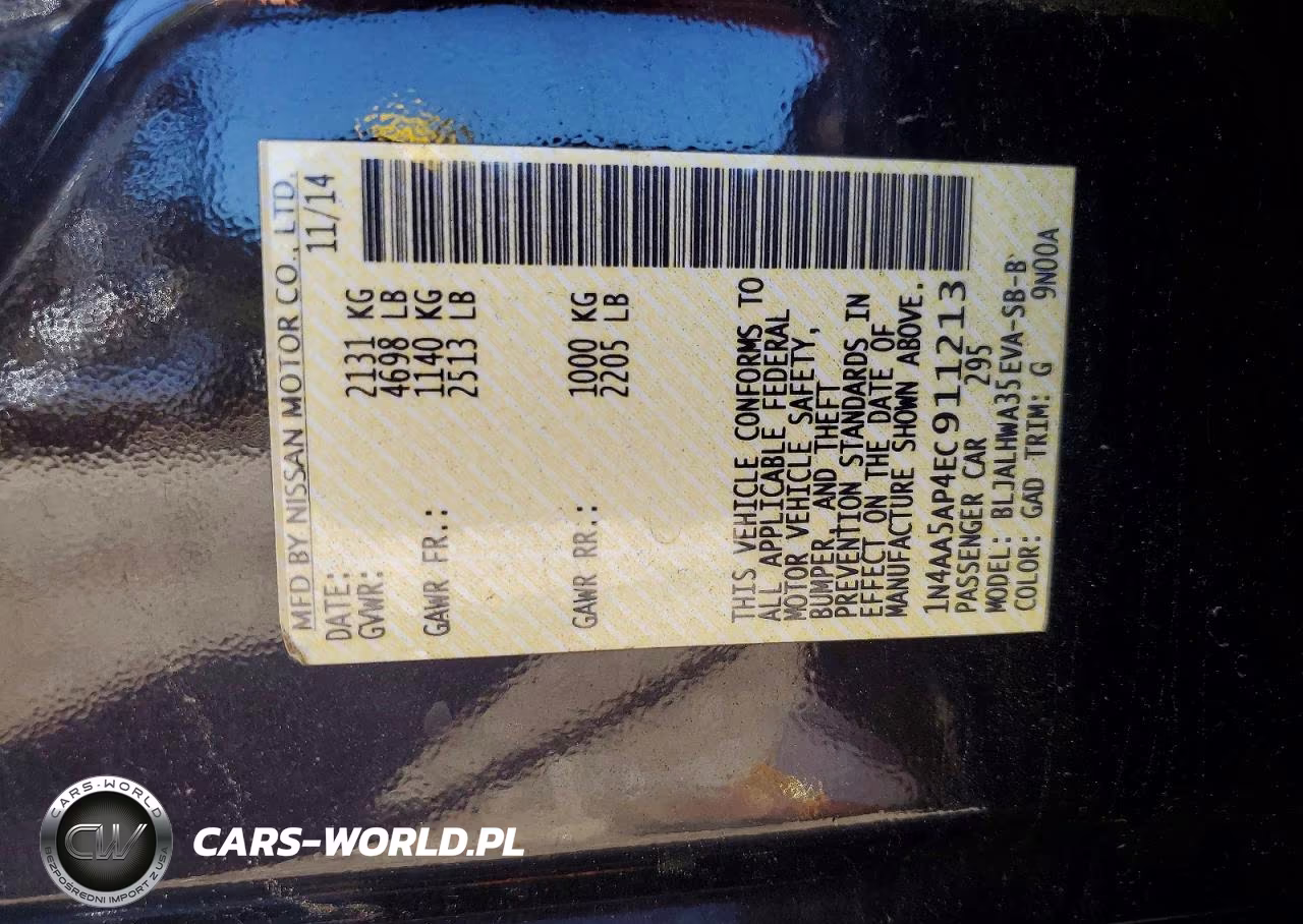 2014 Nissan Maxima 3.5 Sv VIN:1N4AA5AP4EC911213 - 12