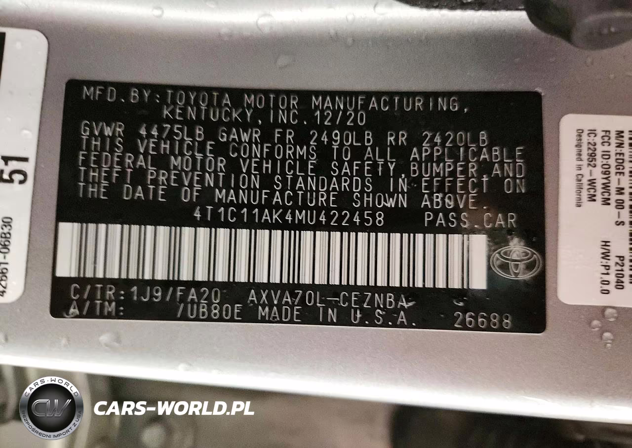 2021 Toyota Camry Le VIN:4T1C11AK4MU422458 - 13