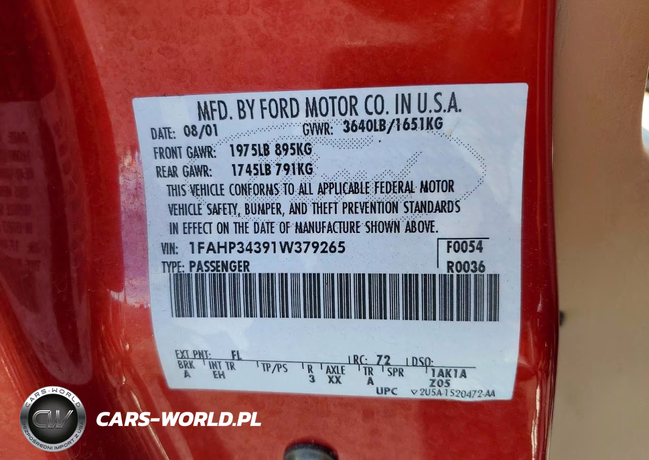 2001 Ford Focus VIN:1FAHP34391W379265 - 12