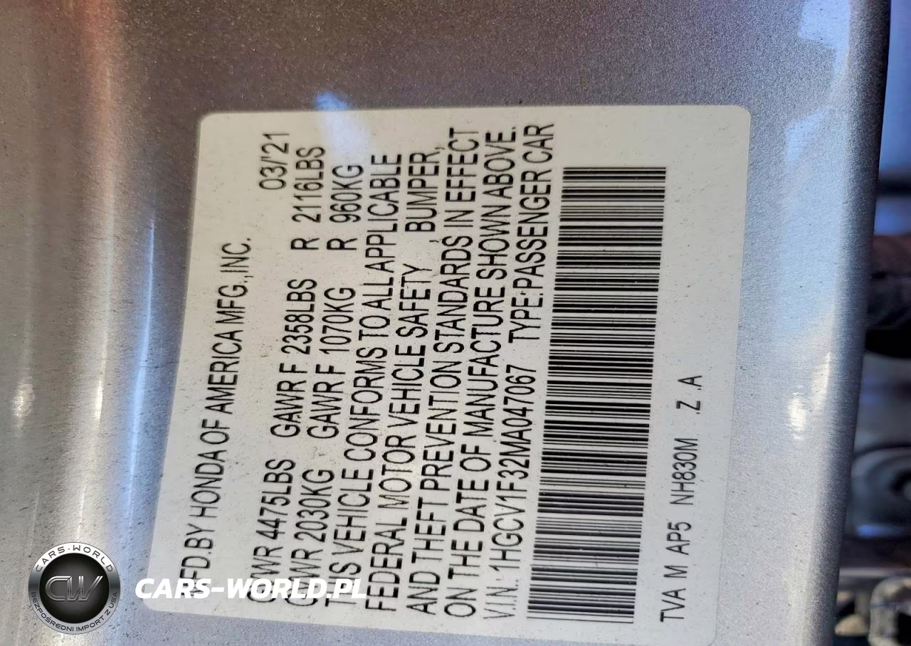 2021 Honda Accord Sport VIN:1HGCV1F32MA047067 - 12