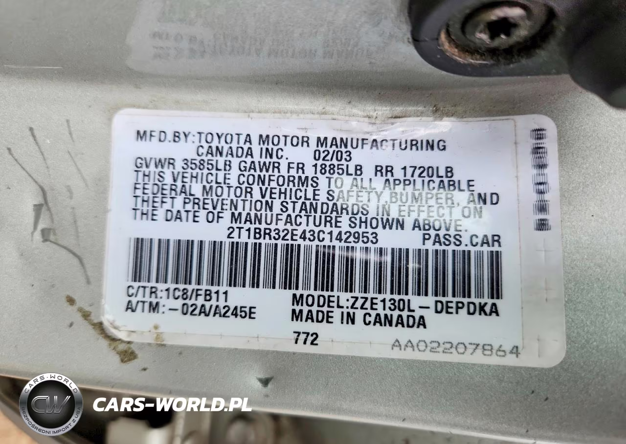 2003 Toyota Corolla Ce VIN:2T1BR32E43C142953 - 12
