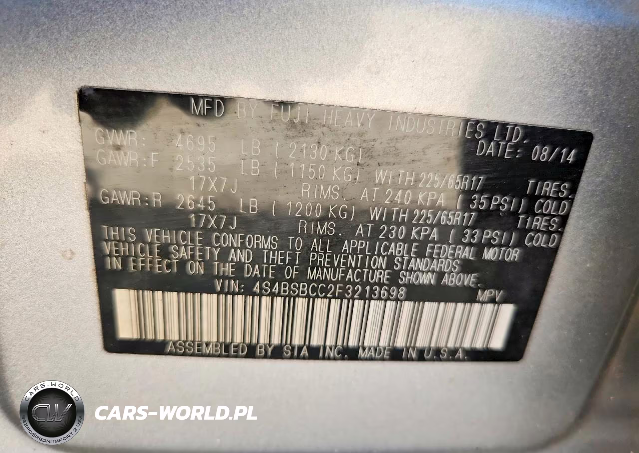 2015 Subaru Outback 2.5I Premium VIN:4S4BSBCC2F3213698 - 12