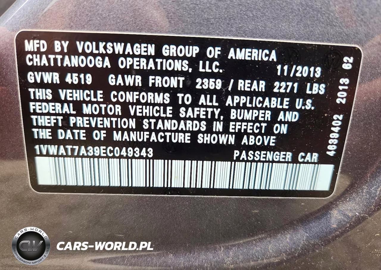 2014 Volkswagen Passat S VIN:1VWAT7A39EC049343 - 12