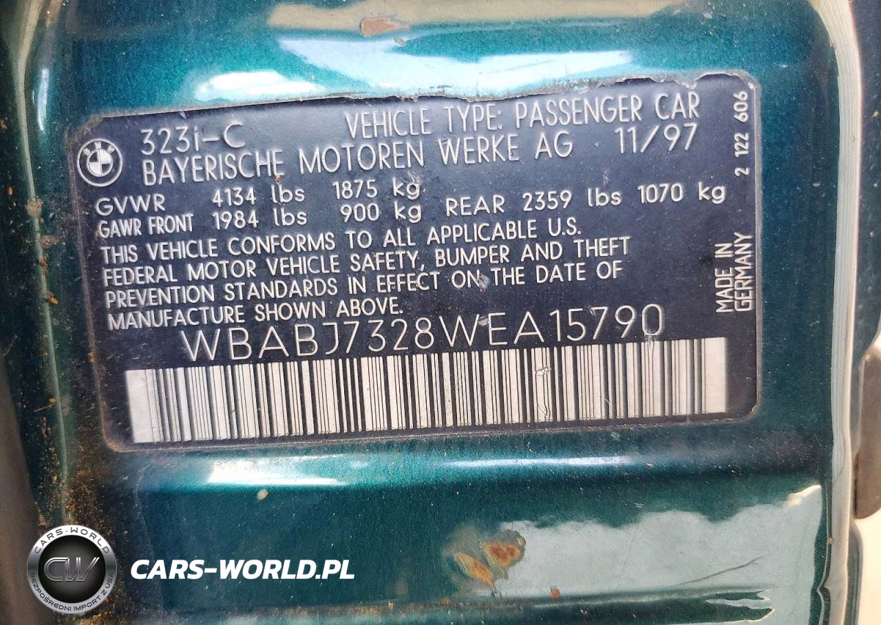 1998 BMW 323 Ic VIN:WBABJ7328WEA15790 - 12