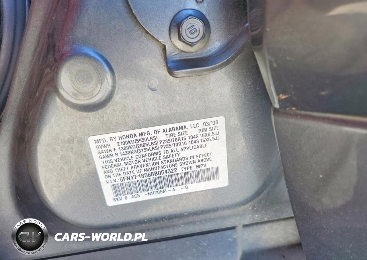 2008 Honda Pilot Exl VIN:5FNYF18568B054522 - 13