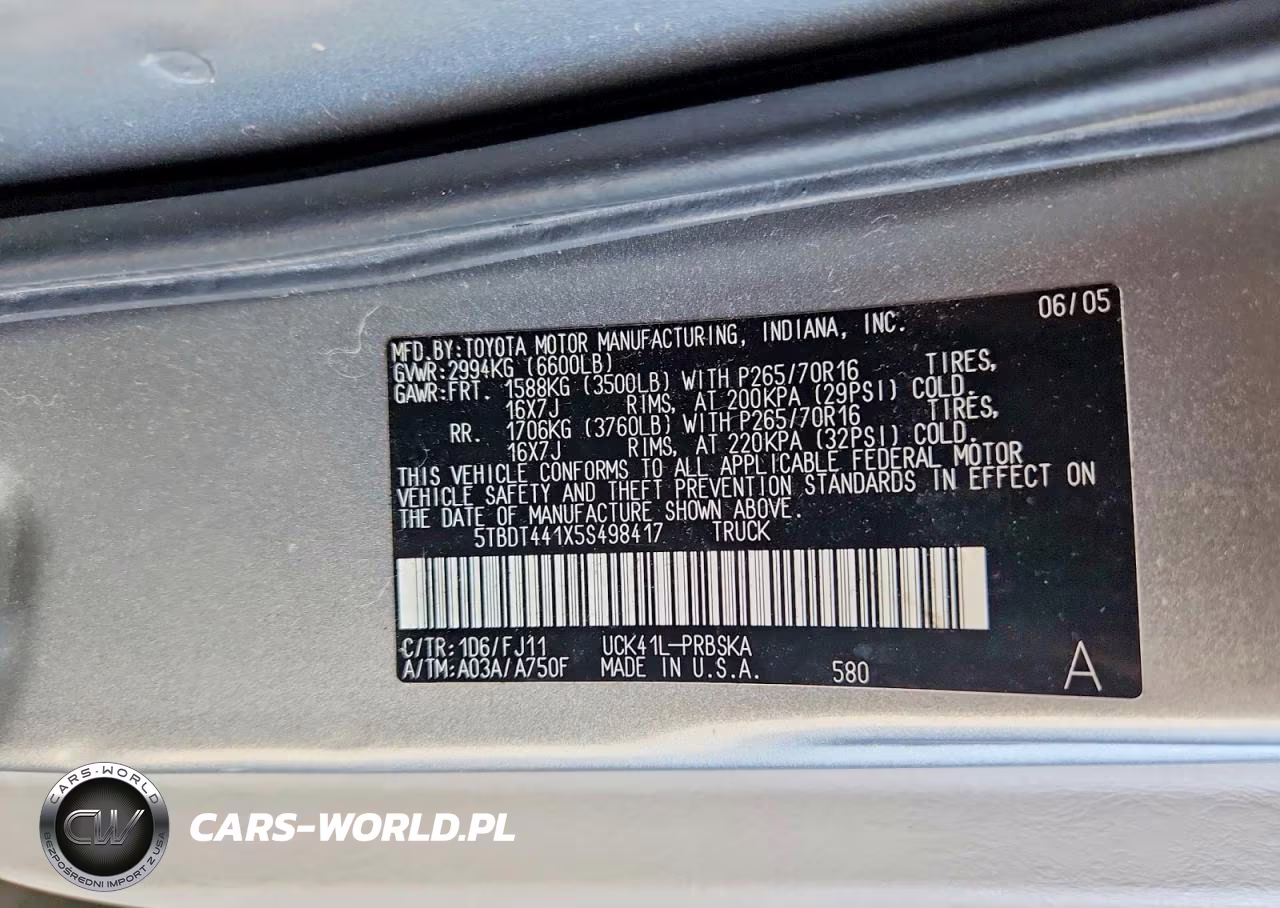 2005 Toyota Tundra Double Cab Sr5 VIN:5TBDT441X5S498417 - 12