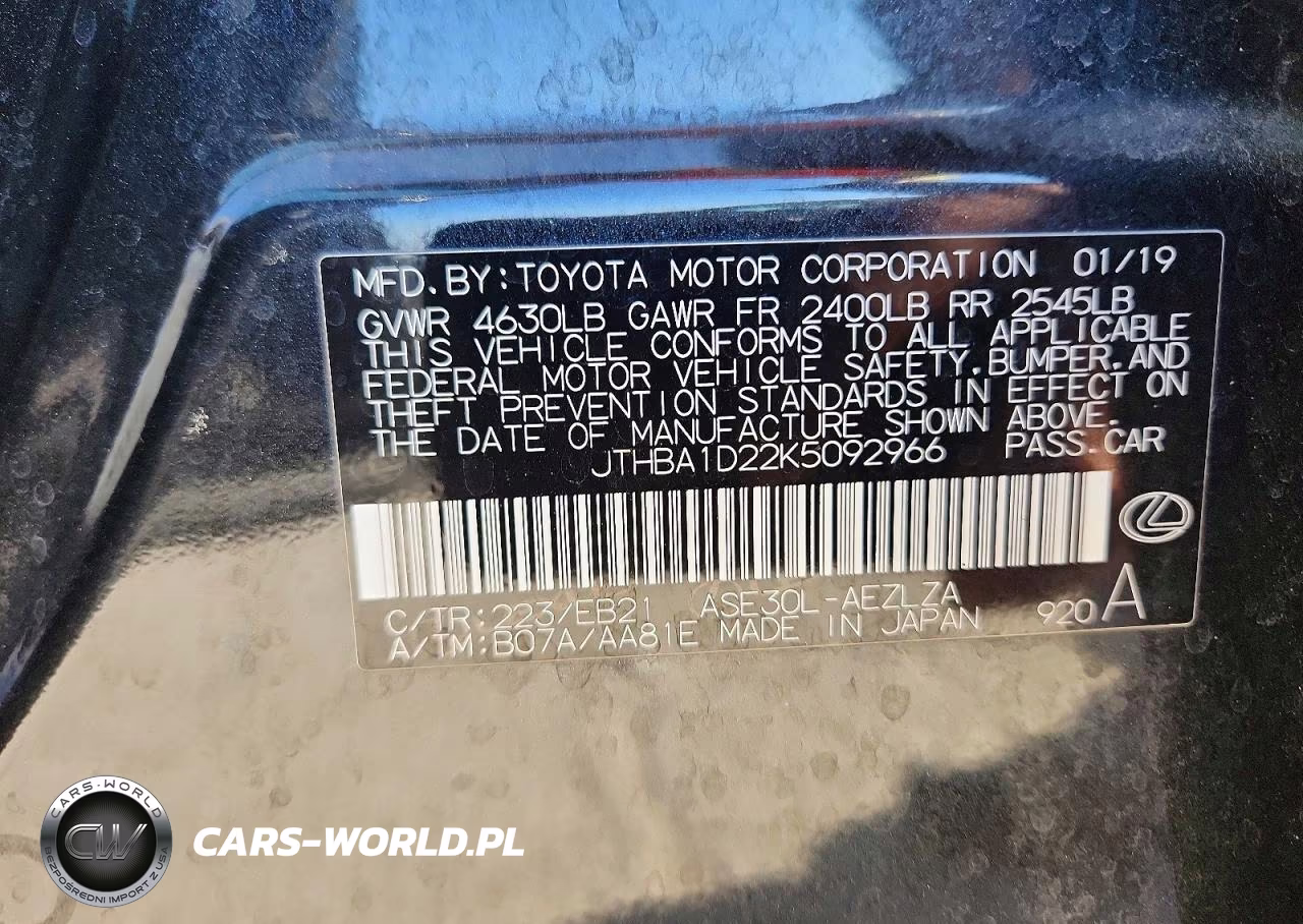 2019 Lexus Is 300 VIN:JTHBA1D22K5092966 - 12