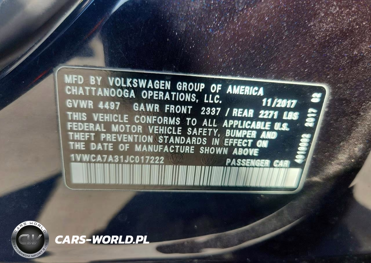 2018 Volkswagen Passat Sel Premium VIN:1VWCA7A31JC017222 - 12